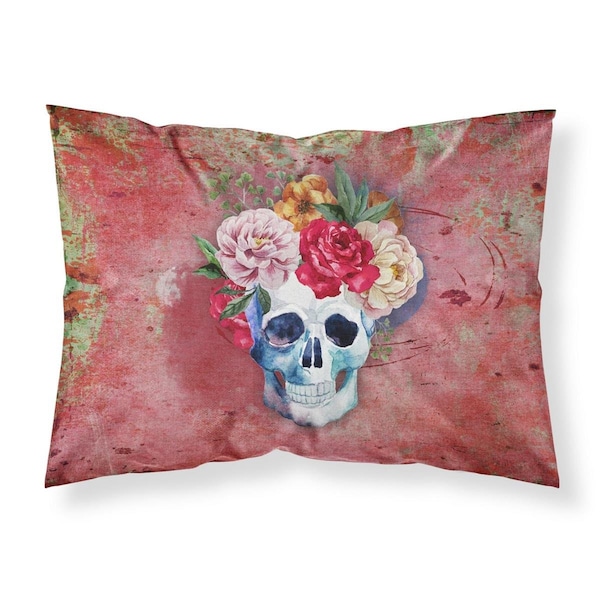 Jensendistributionservices Day of the Dead Red Flowers Skull Fabric Standard Pillowcase MI2550412 - main